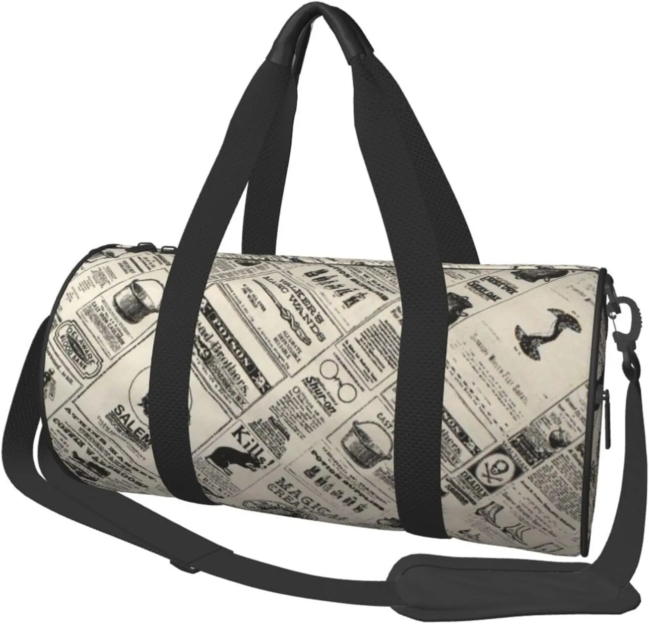 Duffel Bag Newspaper Pattern Round Gym Bag For Men Women Duffle Bag Lightweight For Travel Sports