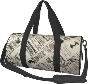 Duffel Bag Newspaper Pattern Round Gym Bag For Men Women Duffle Bag Lightweight For Travel Sports