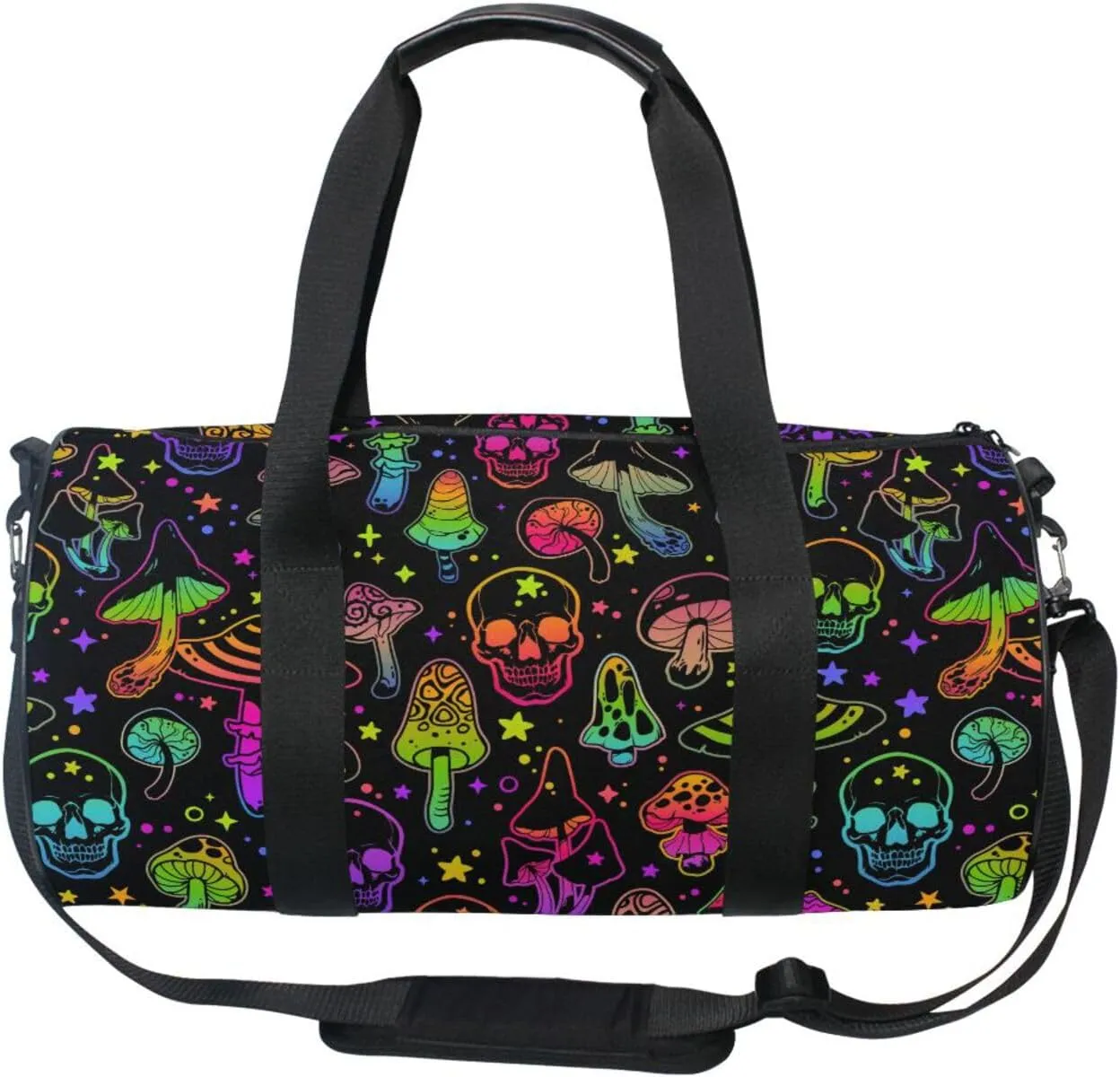 Duffle Bag Lightweight with Inner Pocket Travel Duffed Tote Bag Lightweight Weekender Bag, Colorful Skull Mushroom Duffle Print Bag for Gym Yoga Sport