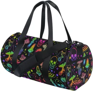 Duffle Bag Lightweight with Inner Pocket Travel Duffed Tote Bag Lightweight Weekender Bag, Colorful Skull Mushroom Duffle Print Bag for Gym Yoga Sport
