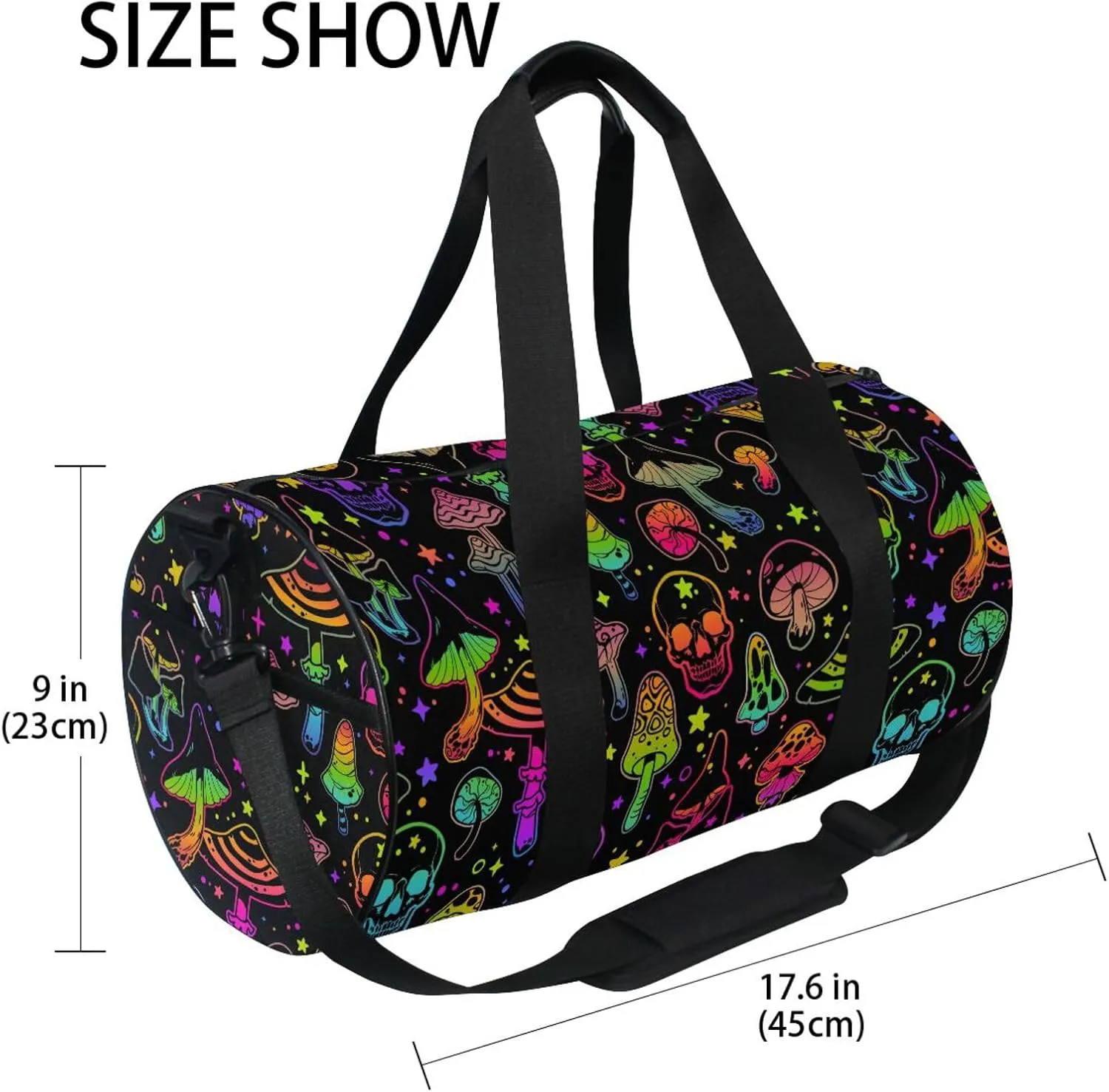 Duffle Bag Lightweight with Inner Pocket Travel Duffed Tote Bag Lightweight Weekender Bag, Colorful Skull Mushroom Duffle Print Bag for Gym Yoga Sport