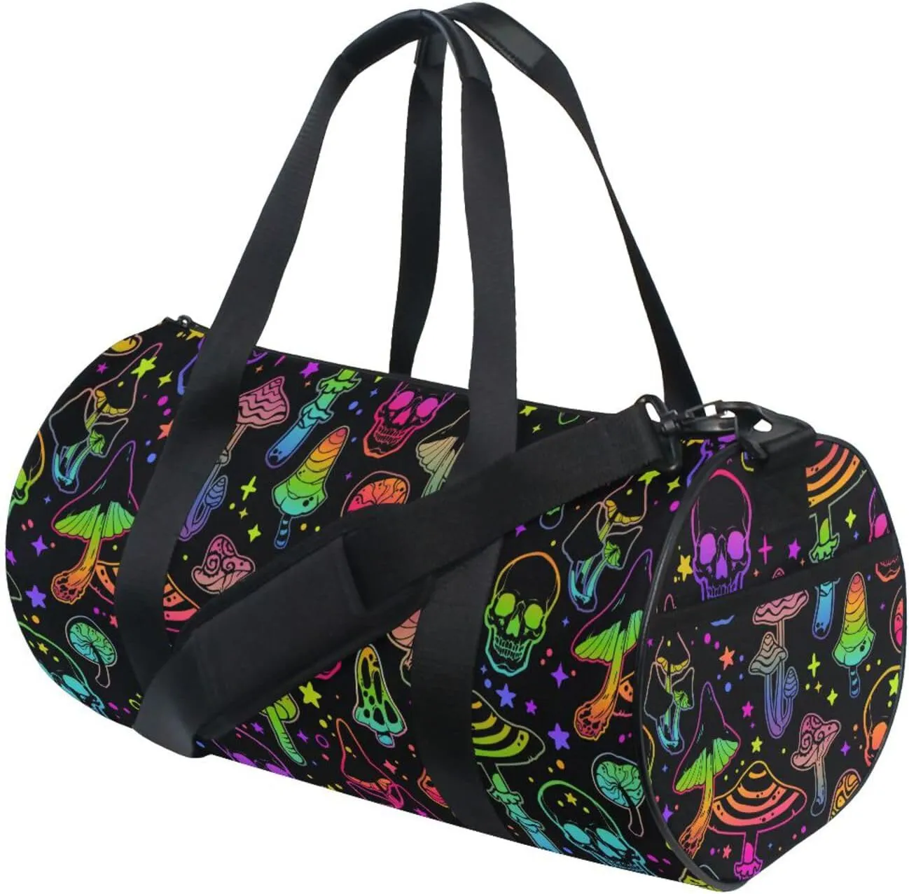 Duffle Bag Lightweight with Inner Pocket Travel Duffed Tote Bag Lightweight Weekender Bag, Colorful Skull Mushroom Duffle Print Bag for Gym Yoga Sport