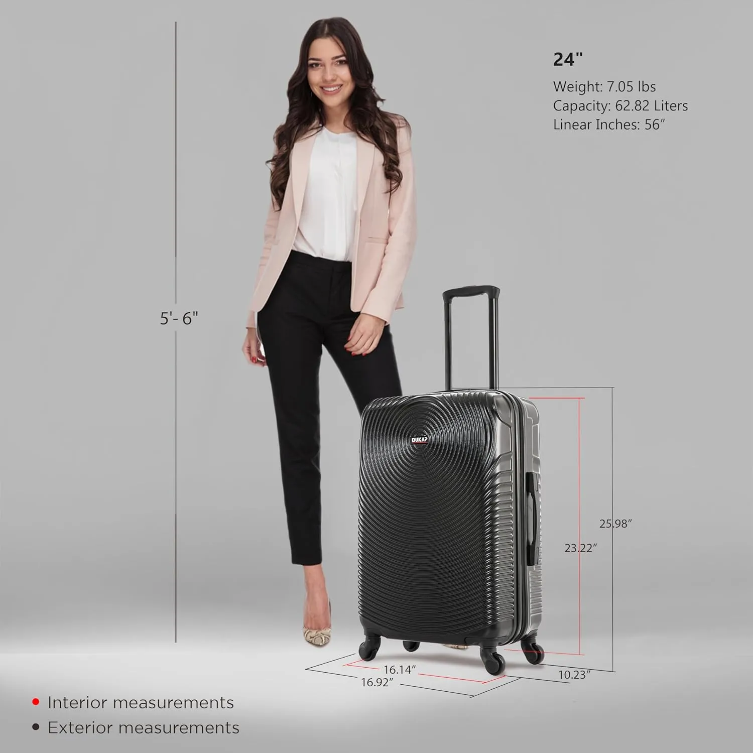 DUKAP INCEPTION Luggage with Spinner Wheels | Durable Lightweight Hardside Suitcase, Travel Bag with Handle and Trolley, 24-Inch Medium Checked Luggage | Black
