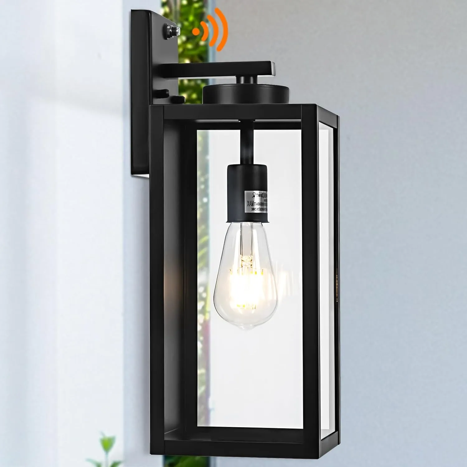Dusk to Dawn Outdoor Wall Light Fixture, 16" Large Exterior Black Lantern Waterproof, Farmhouse Porch Sconce Lighting, Modern Wall-Mounted Outside Lights for House Garage, Patio Lamp