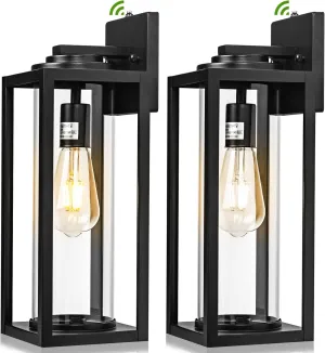 Dusk to Dawn Outdoor Wall Light Fixtures - 2 Packs Exterior Waterproof Outdoor Lighting, Modern Porch Sconces Wall Mounted Lighting, Industrial Anti-rust Matte Black Outside Lantern for Front Door