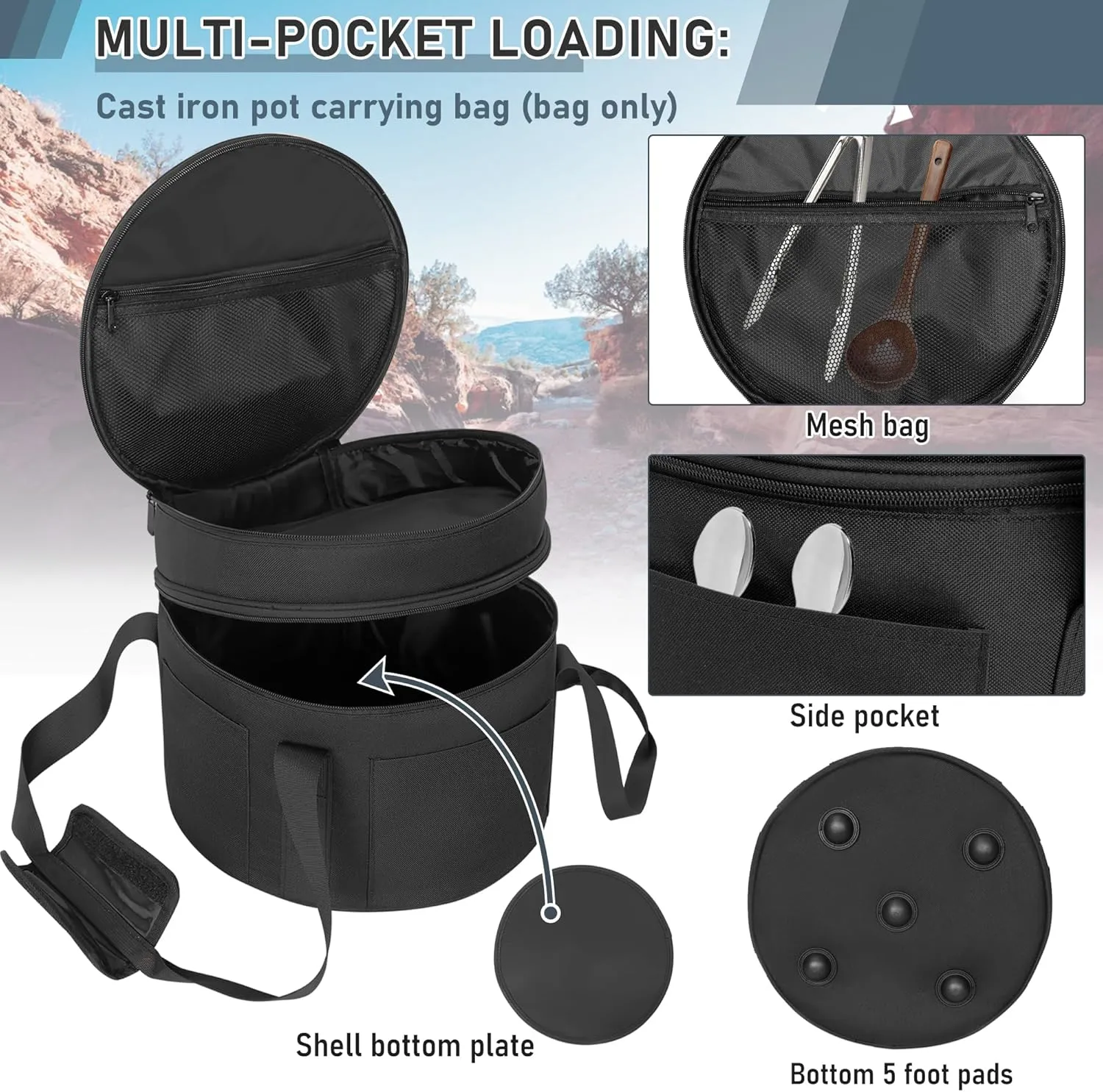 Dutch Oven Bag for 8 Inch Oven, 2 Layers Travel Bag