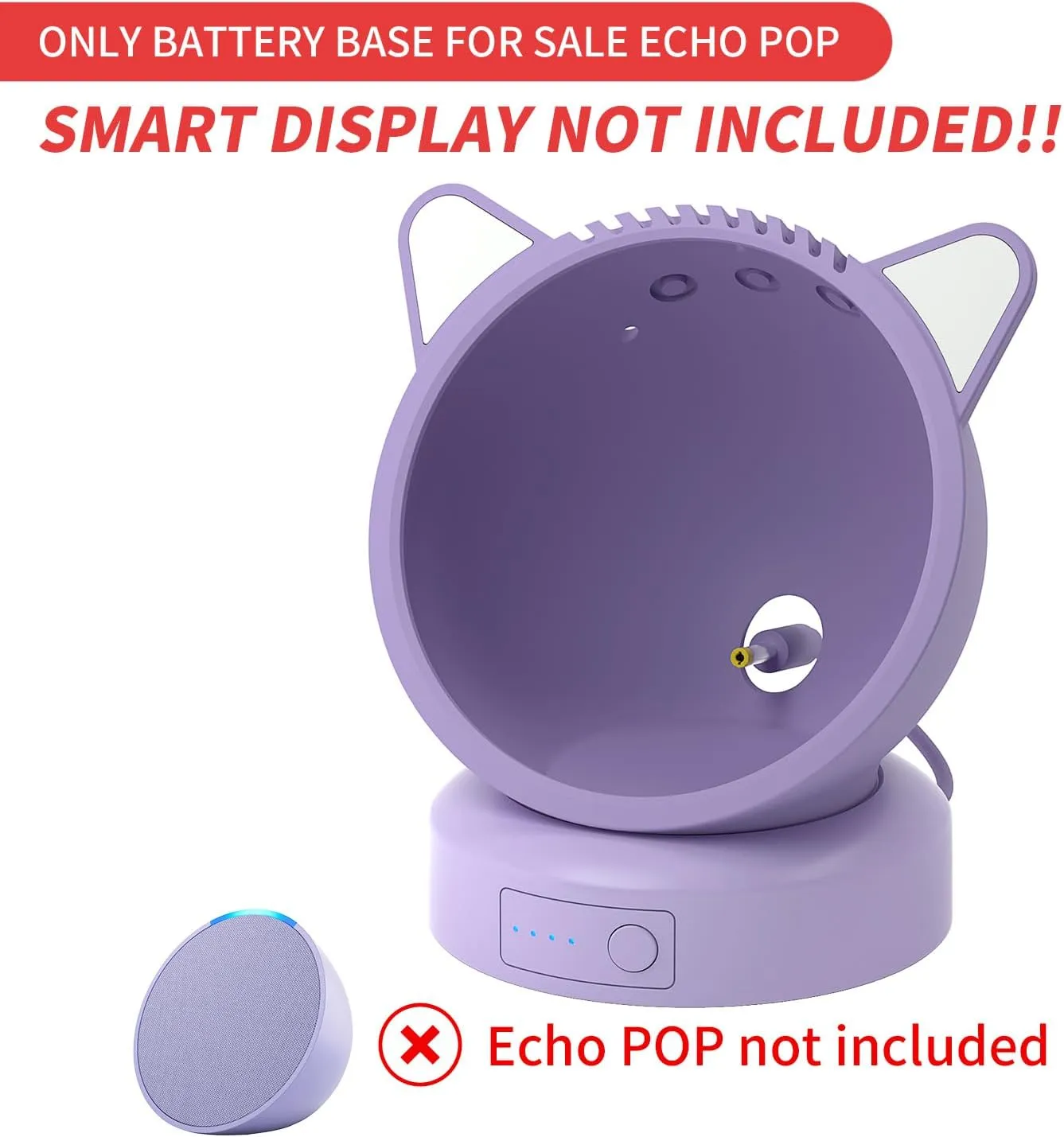 Echo Pop Battery Base Portable Battery Base for Echo Pop and Xiaodu Speaker, Echo Pop Battery Base with Protective Case (Purple)