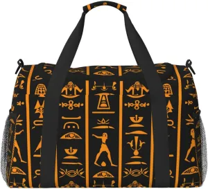 Egyptian Hieroglyph Duffle Bag for Travel Ancient Sports Gym Tote Carry On Bag Large Shoulder Weekend Overnight for Workout