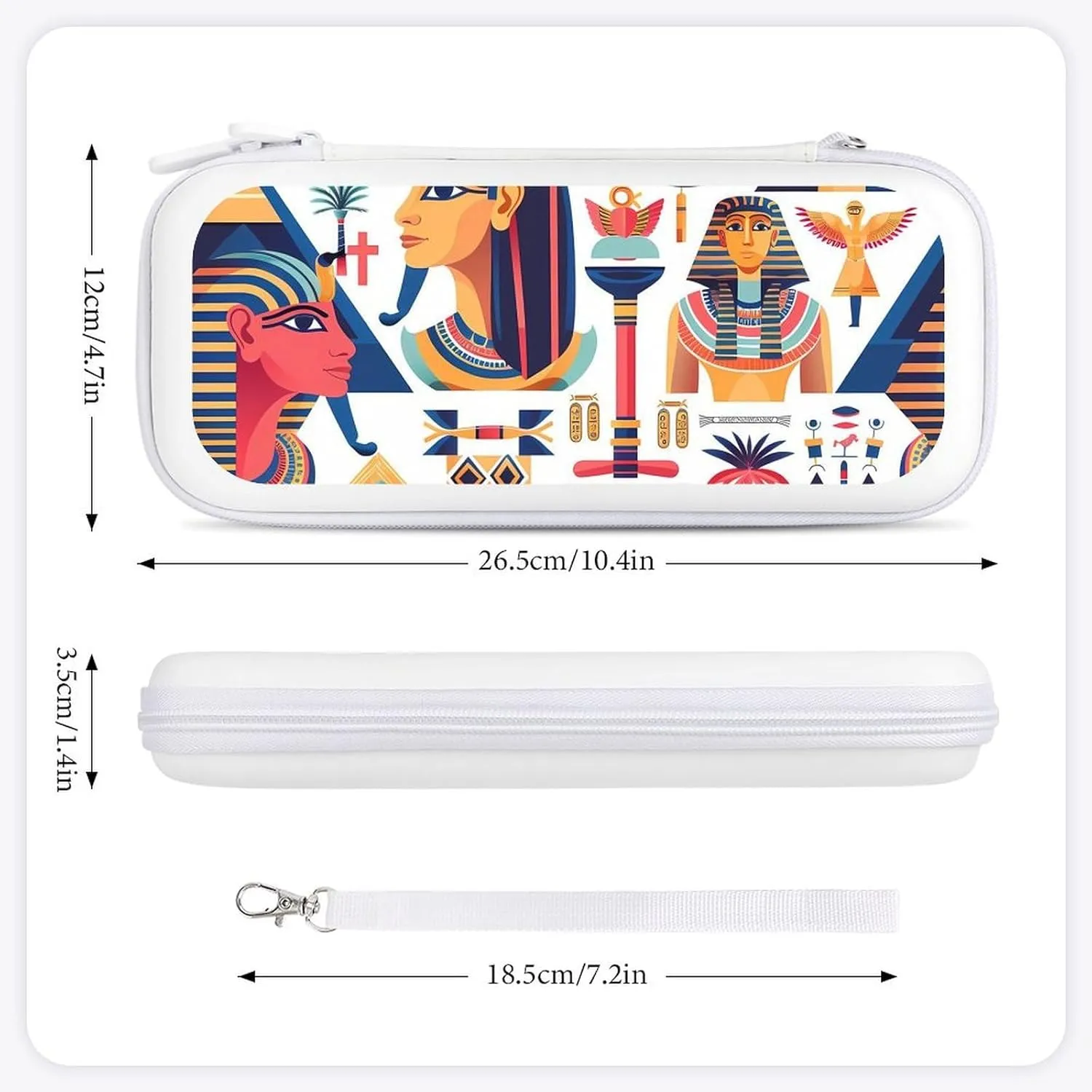 Egyptian Symbols and Elements Hard Shell Travel Case with Rope 15 Game Card Pockets Compatible with Switch Protective