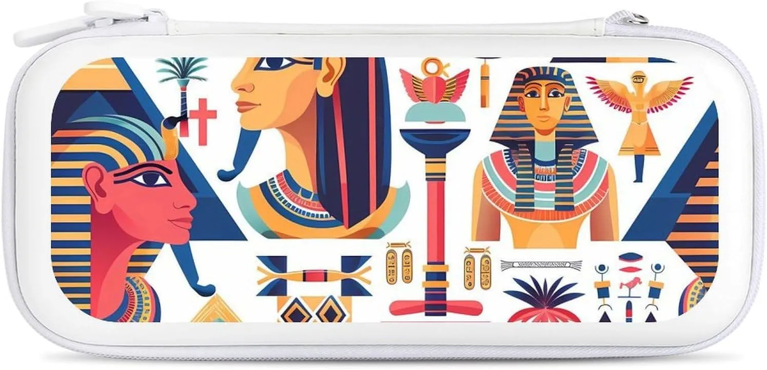 Egyptian Symbols and Elements Hard Shell Travel Case with Rope 15 Game Card Pockets Compatible with Switch Protective