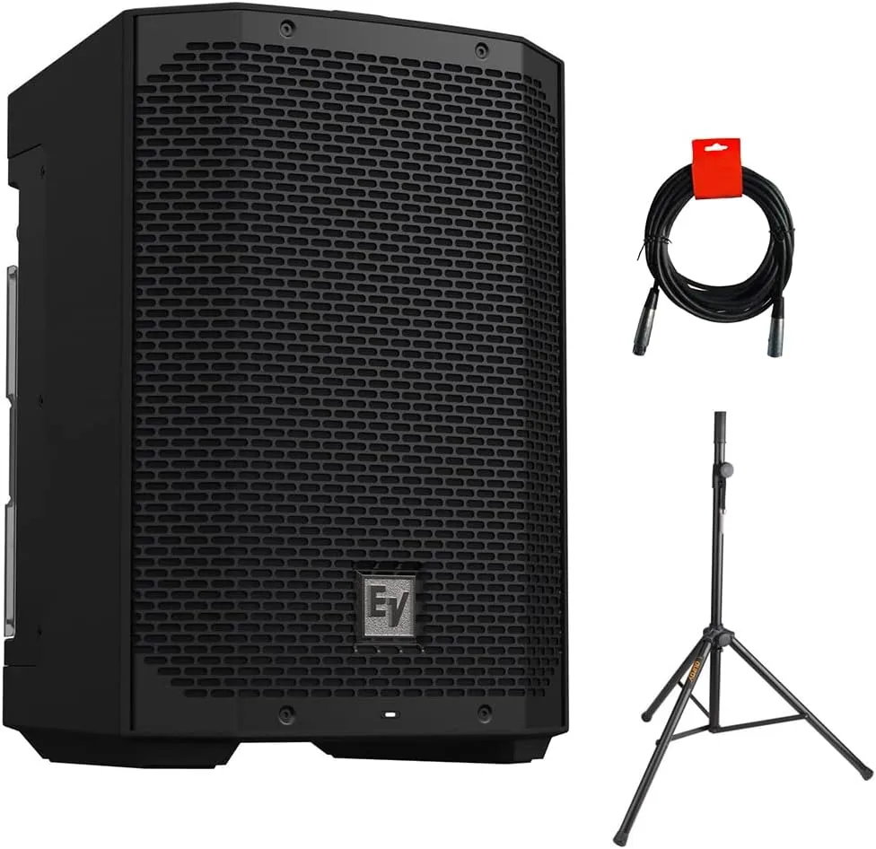 Electro-Voice EVERSE 8 8" 2-Way Battery Powered Loudspeaker with Bluetooth (Black) Bundle with Auray Steel Speaker Stand and XLR-XLR Cable