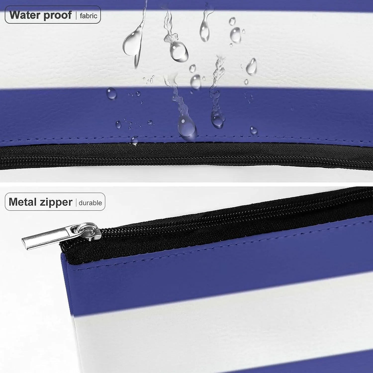 Elegant Makeup Bag, Blue and White Stripes Pattern Cosmetic Bag Large Capacity Pouch Portable Organizer for Men & Women