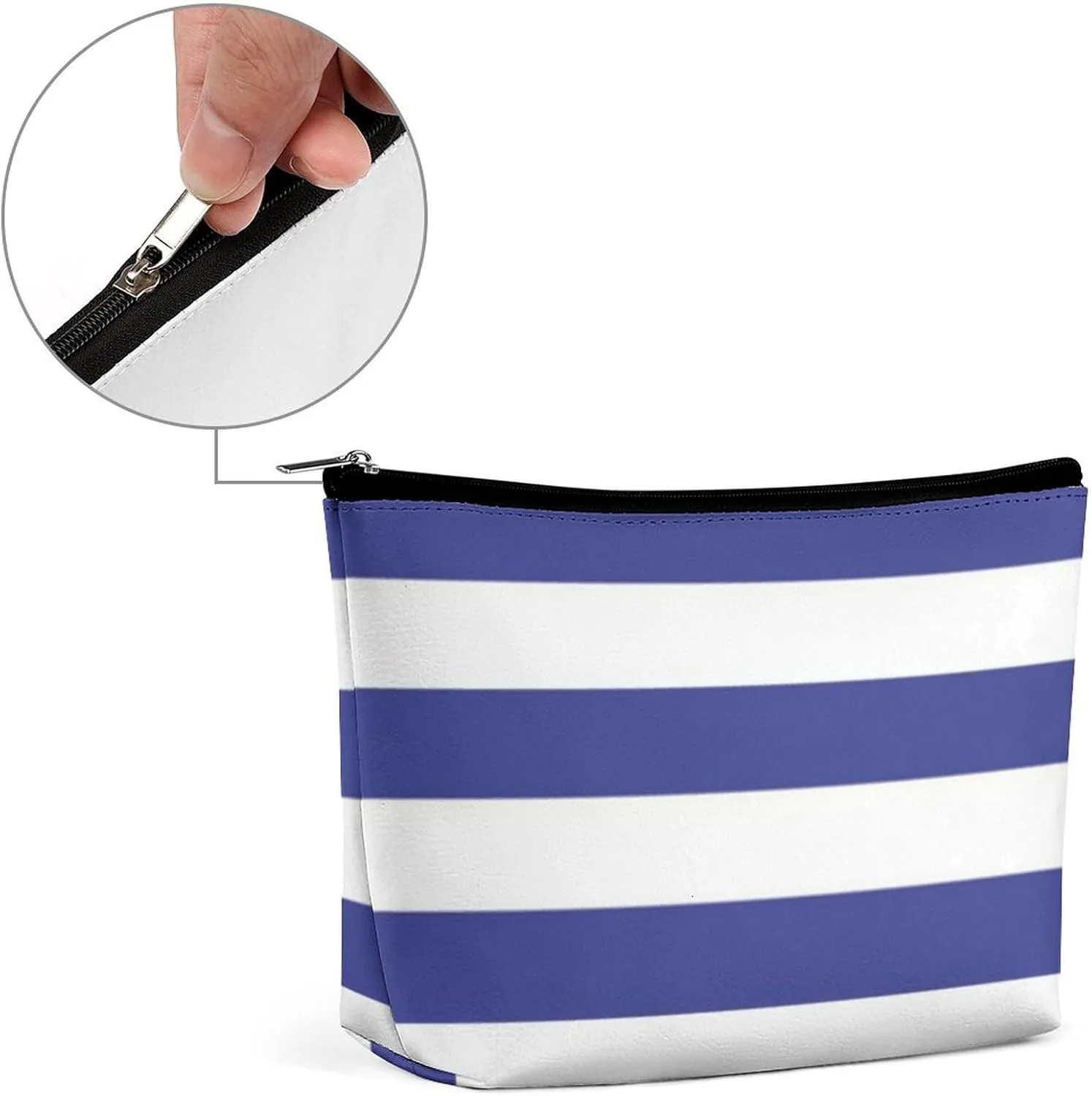 Elegant Makeup Bag, Blue and White Stripes Pattern Cosmetic Bag Large Capacity Pouch Portable Organizer for Men & Women