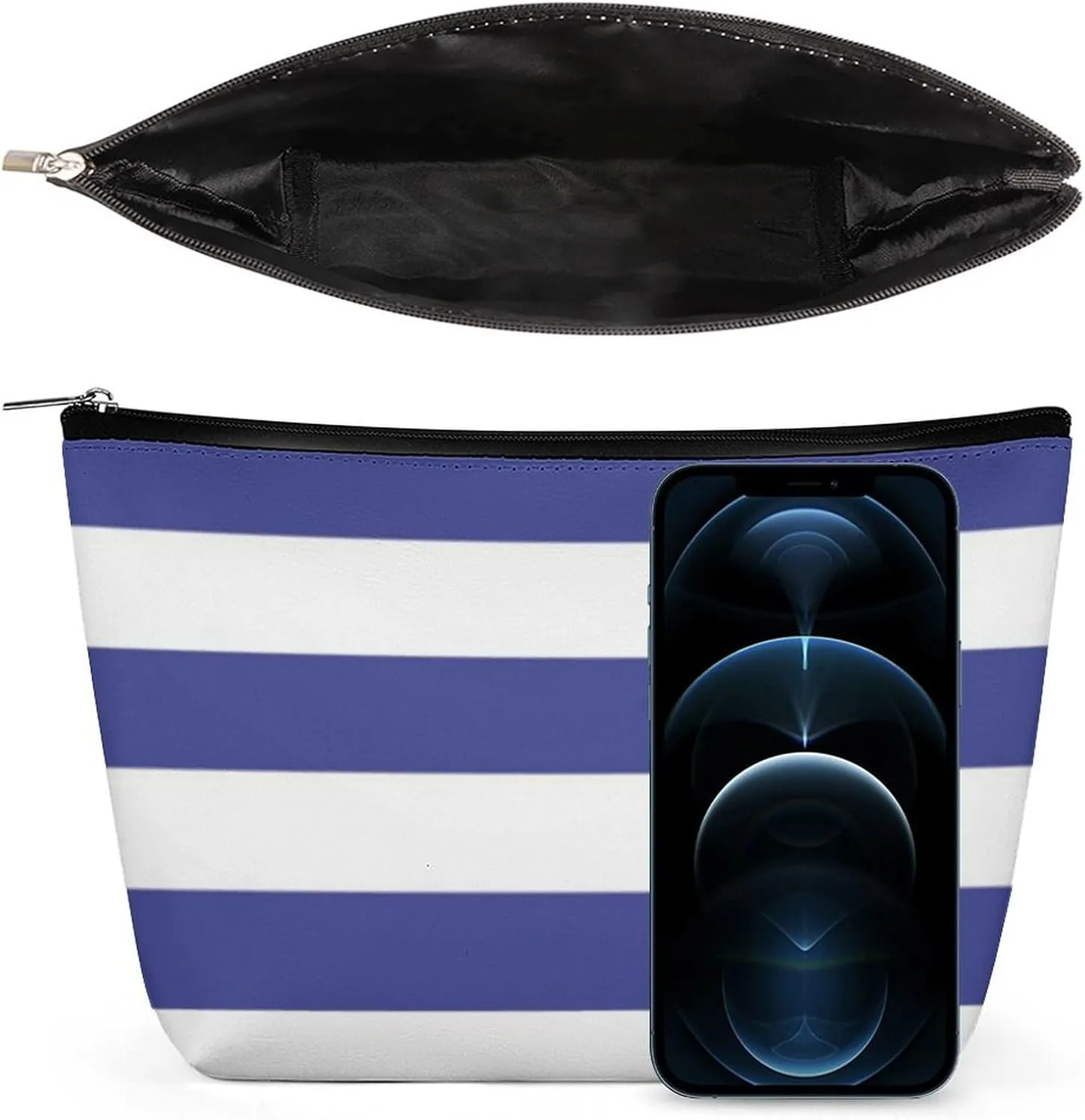 Elegant Makeup Bag, Blue and White Stripes Pattern Cosmetic Bag Large Capacity Pouch Portable Organizer for Men & Women