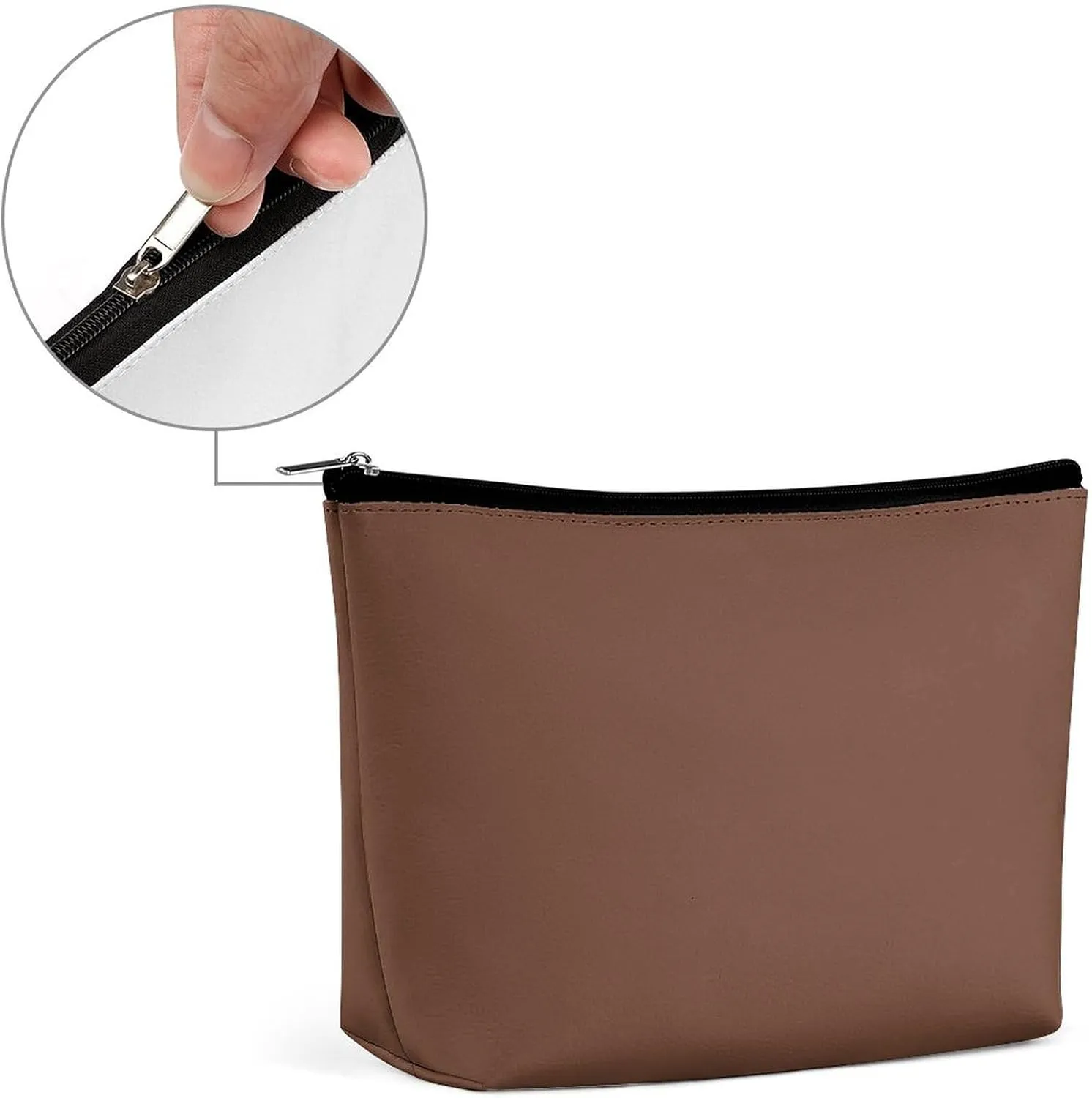 Elegant Makeup Bag, Brown Solid Color Classic Elegant Cosmetic Bag Large Capacity Pouch Portable Organizer for Men & Women