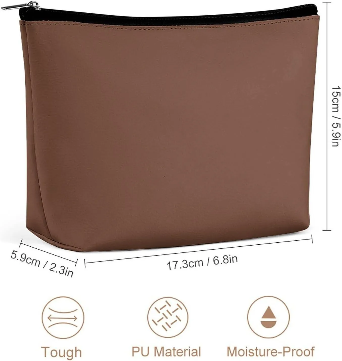 Elegant Makeup Bag, Brown Solid Color Classic Elegant Cosmetic Bag Large Capacity Pouch Portable Organizer for Men & Women
