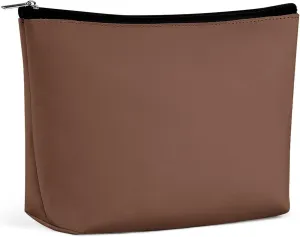 Elegant Makeup Bag, Brown Solid Color Classic Elegant Cosmetic Bag Large Capacity Pouch Portable Organizer for Men & Women