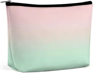 Elegant Makeup Bag, Gradient Pink Mint Green Cosmetic Bag Large Capacity Pouch Portable Organizer for Men & Women