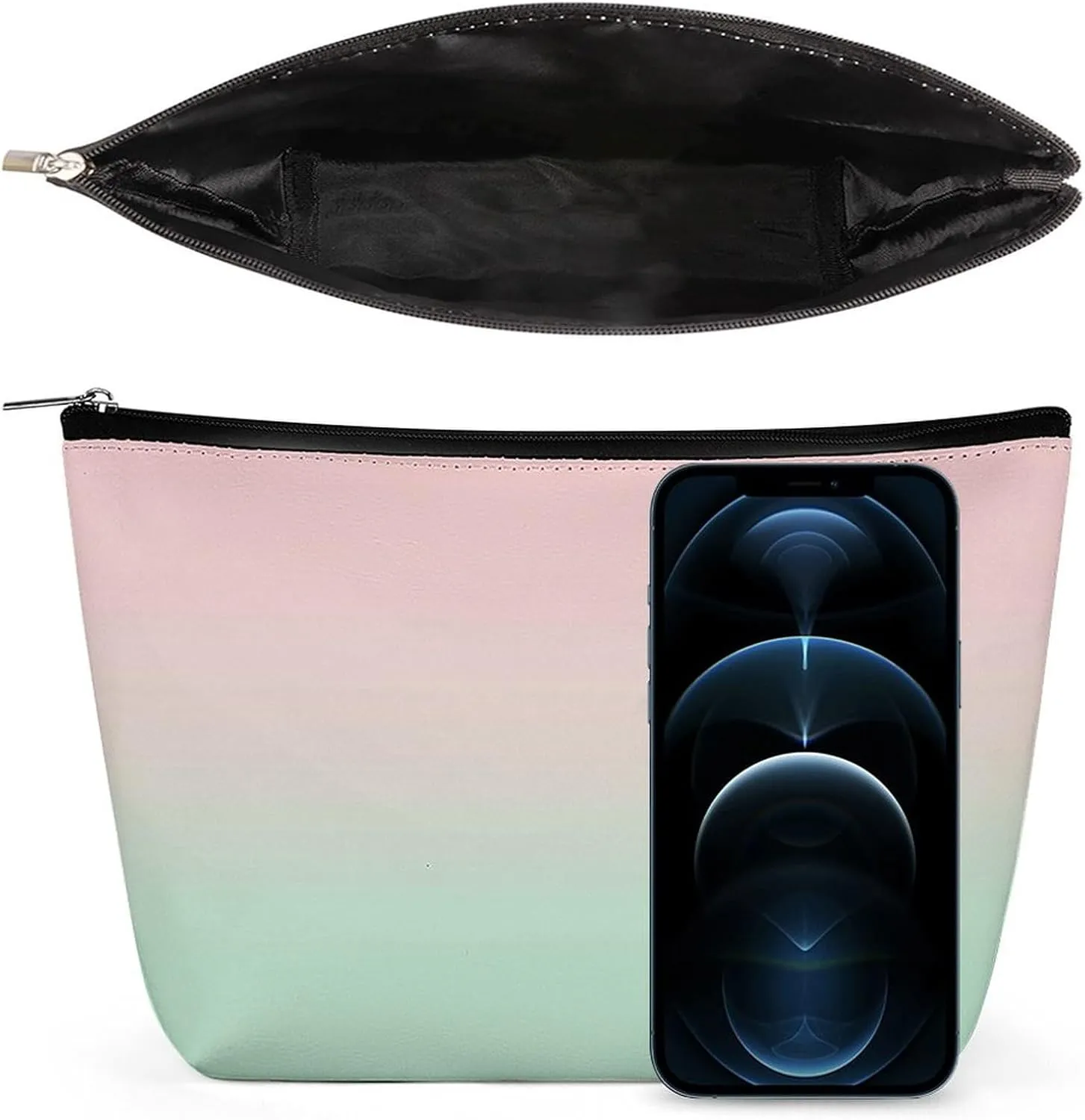 Elegant Makeup Bag, Gradient Pink Mint Green Cosmetic Bag Large Capacity Pouch Portable Organizer for Men & Women