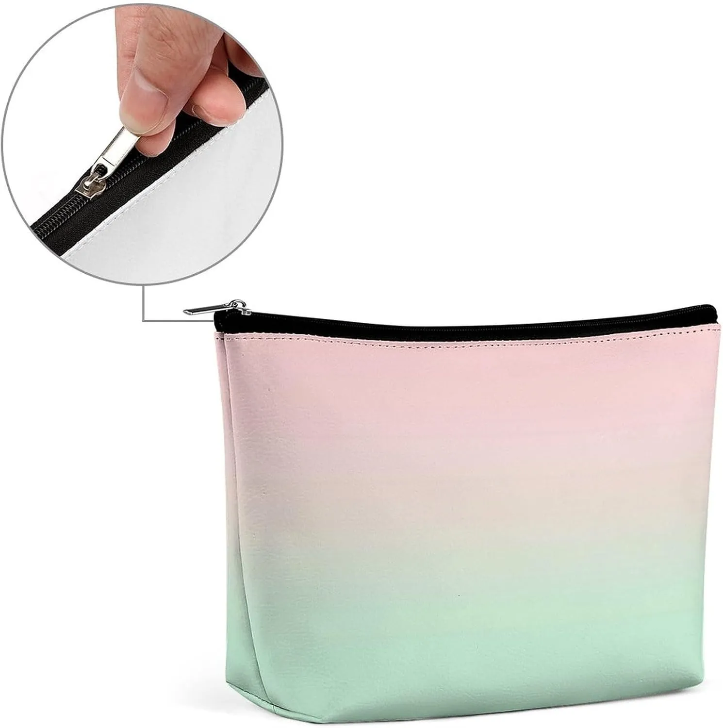 Elegant Makeup Bag, Gradient Pink Mint Green Cosmetic Bag Large Capacity Pouch Portable Organizer for Men & Women