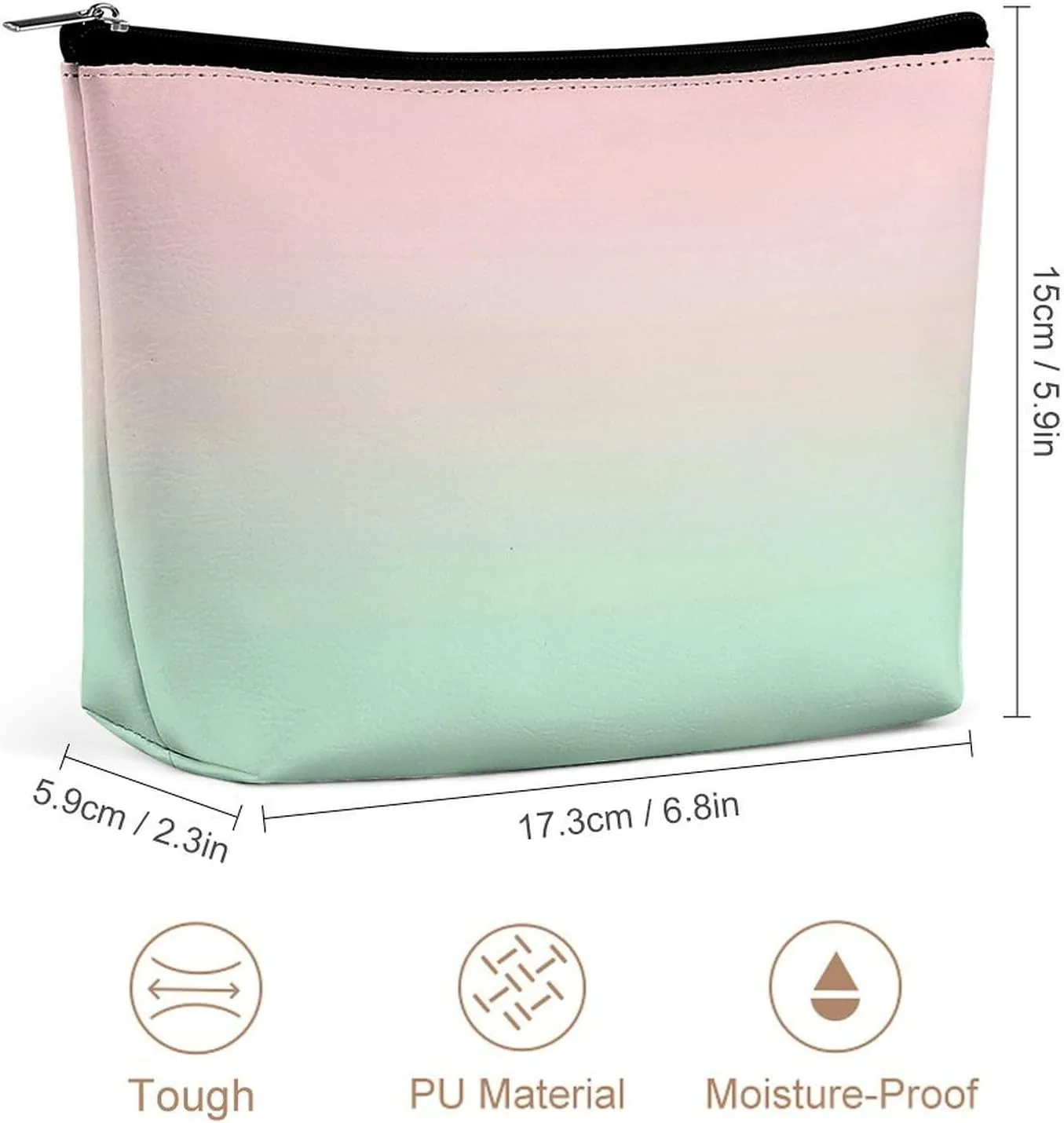 Elegant Makeup Bag, Gradient Pink Mint Green Cosmetic Bag Large Capacity Pouch Portable Organizer for Men & Women