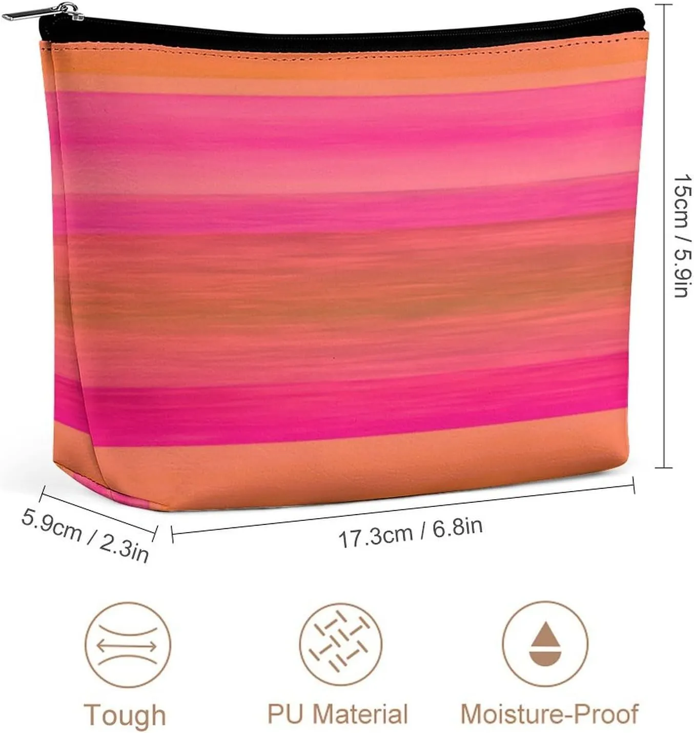 Elegant Makeup Bag, Hot Pink Bright Orange Stripes Cosmetic Bag Large Capacity Pouch Portable Organizer for Men & Women