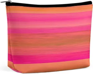 Elegant Makeup Bag, Hot Pink Bright Orange Stripes Cosmetic Bag Large Capacity Pouch Portable Organizer for Men & Women