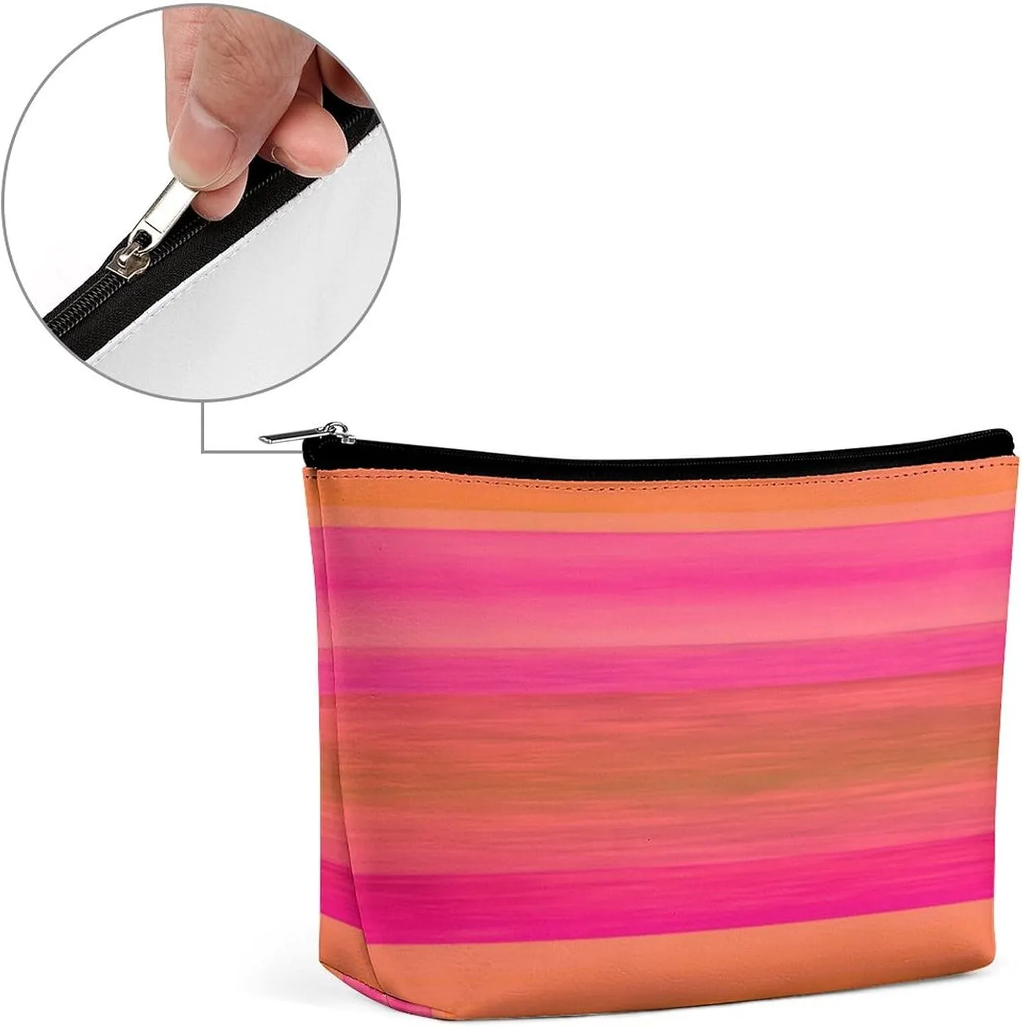 Elegant Makeup Bag, Hot Pink Bright Orange Stripes Cosmetic Bag Large Capacity Pouch Portable Organizer for Men & Women