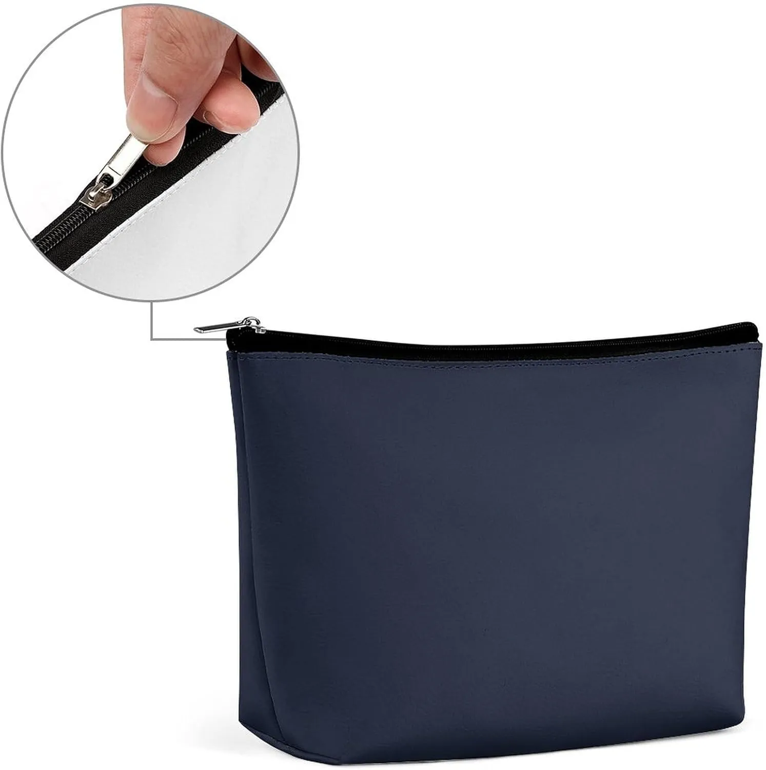 Elegant Makeup Bag, Trendy Dark Blue Solid Color Cosmetic Bag Large Capacity Pouch Portable Organizer for Men & Women