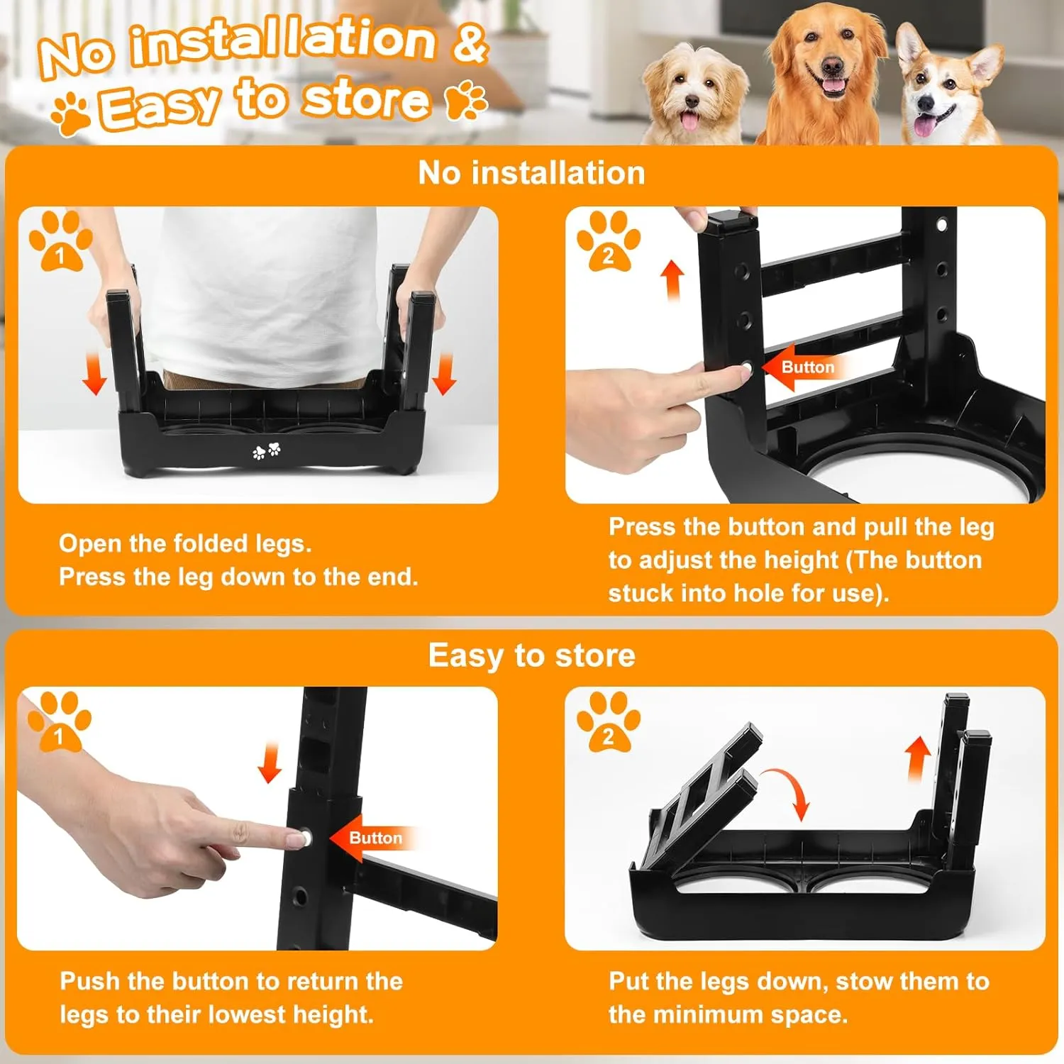 Elevated 2-in-1 Dog Feeder With Slow Feeder and Water Bowl, 4 Heights Adjustable Raised Stand, Non-Slip Food Bowl for Medium Large Dogs, Black