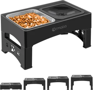 Elevated Dog Bowls with No Spill Dog Water Bowl, Raised Stainless Steel Dog Food Bowl for Large Medium Small Dogs, Non-Slip Dog Bowl Stand, 4 Heights 3.7", 8.5", 10.1", 11.7",Black