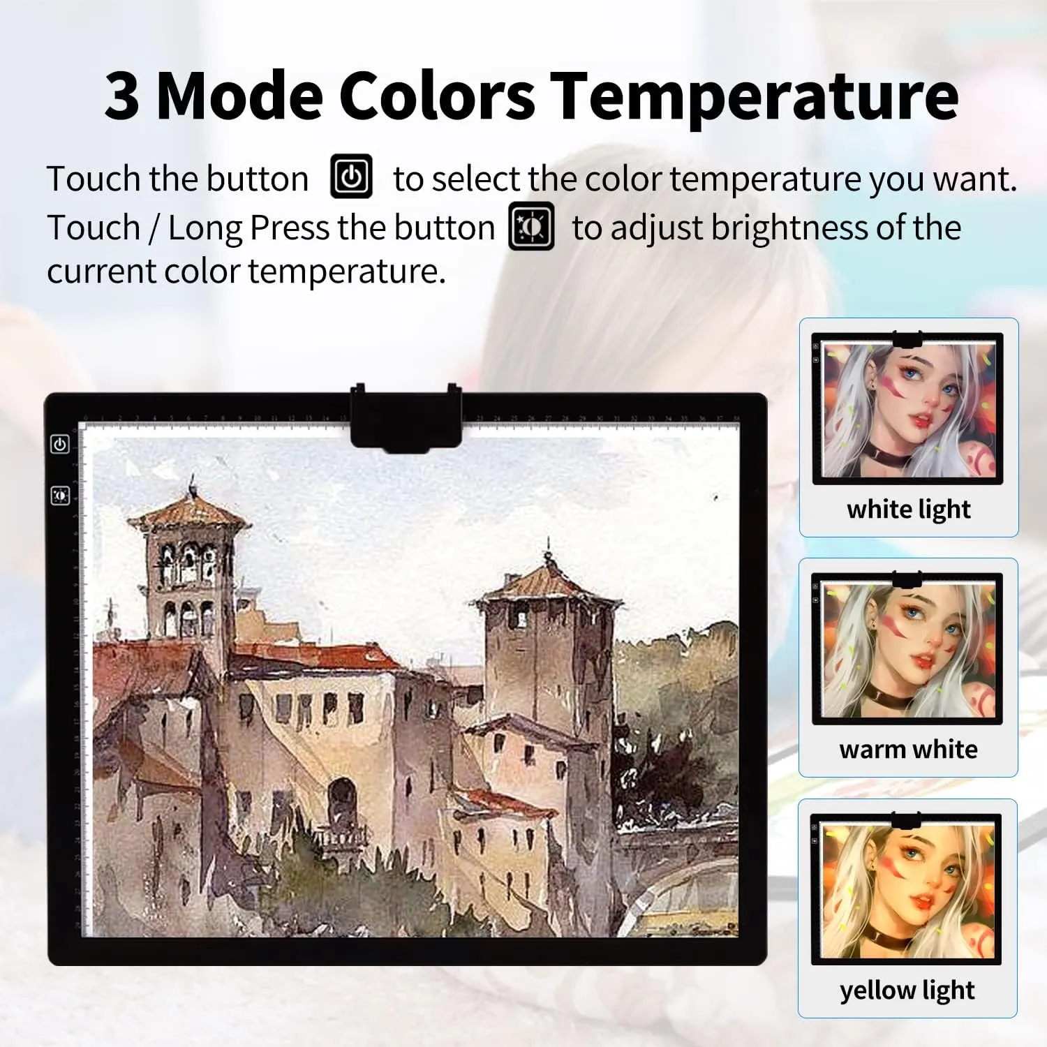 Elice Rechargeable A3 Light Pad with Carry Bag, Top Clip, Foldable Stand, 3 Colors/ 6 Levels/Stepless Dimmable Brightness Wireless tracing Light Box/Board for Diamond Painting, Cricut Weeding Vinyl