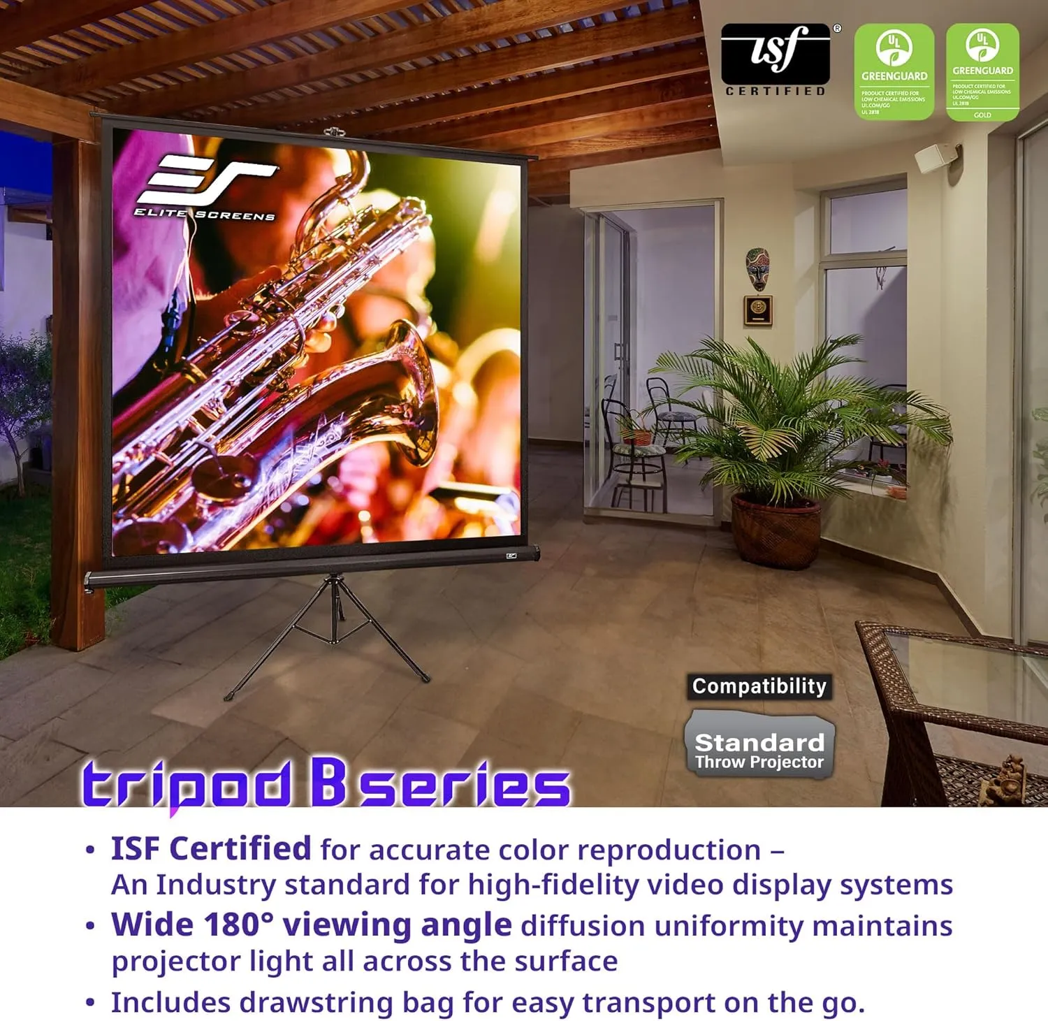 Elite Screens Tripod B, 113-INCH 1:1, Lightweight Pull Up Foldable Stand, Manual, Movie Home Theater Projector Screen, 4K / 8K Ultra HDR 3D Ready, 2-YEAR WARRANTY, T113SB