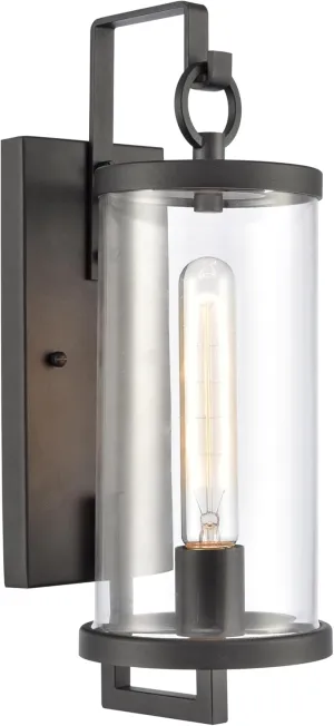 Elk Home Hopkins Outdoor Wall Sconce – 15.75" Charcoal Black Modern Lantern with Handblown Glass, Wet-Rated Exterior Hardwired Light for Porch, Garage, or Entryway
