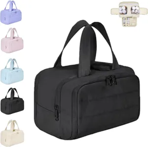 Elouva Toiletry Bag, Elouva Large Capacity Wide-Open Travel Cosmetic Bag, 4-in-1 Multi-functional Lightweight Makeup Bags (Black)