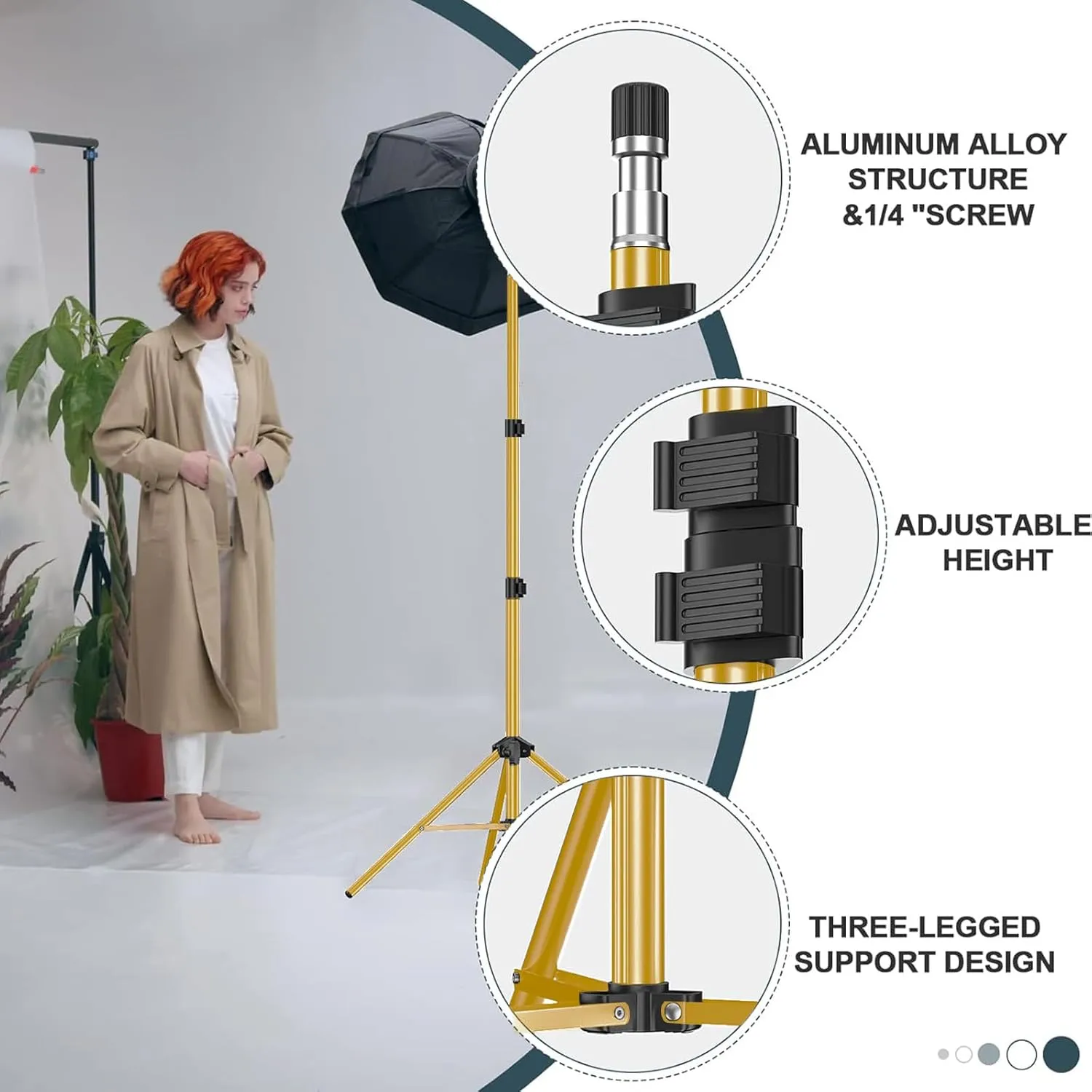 EMART 7 Ft Light Stand for Photography, Portable Photo Video Tripod Stand, 2 Pack Lighting Stand with Carry Case for Speedlight, Flash, Softbox,Strobe Light, Camera, Photographic Portrait -Gold