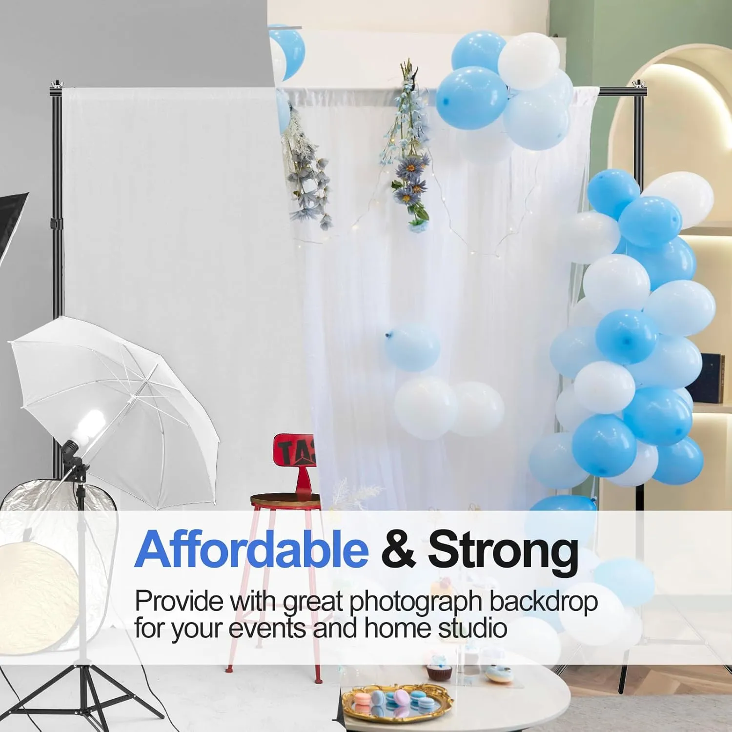 EMART Backdrop Stand 10x7ft(WxH) Photo Studio Adjustable Background Stand Support kit with 2 Crossbars, 8 Clamps, 2 Sandbags and Carry Bag for Parties, Events Decoration, Wedding, Photography