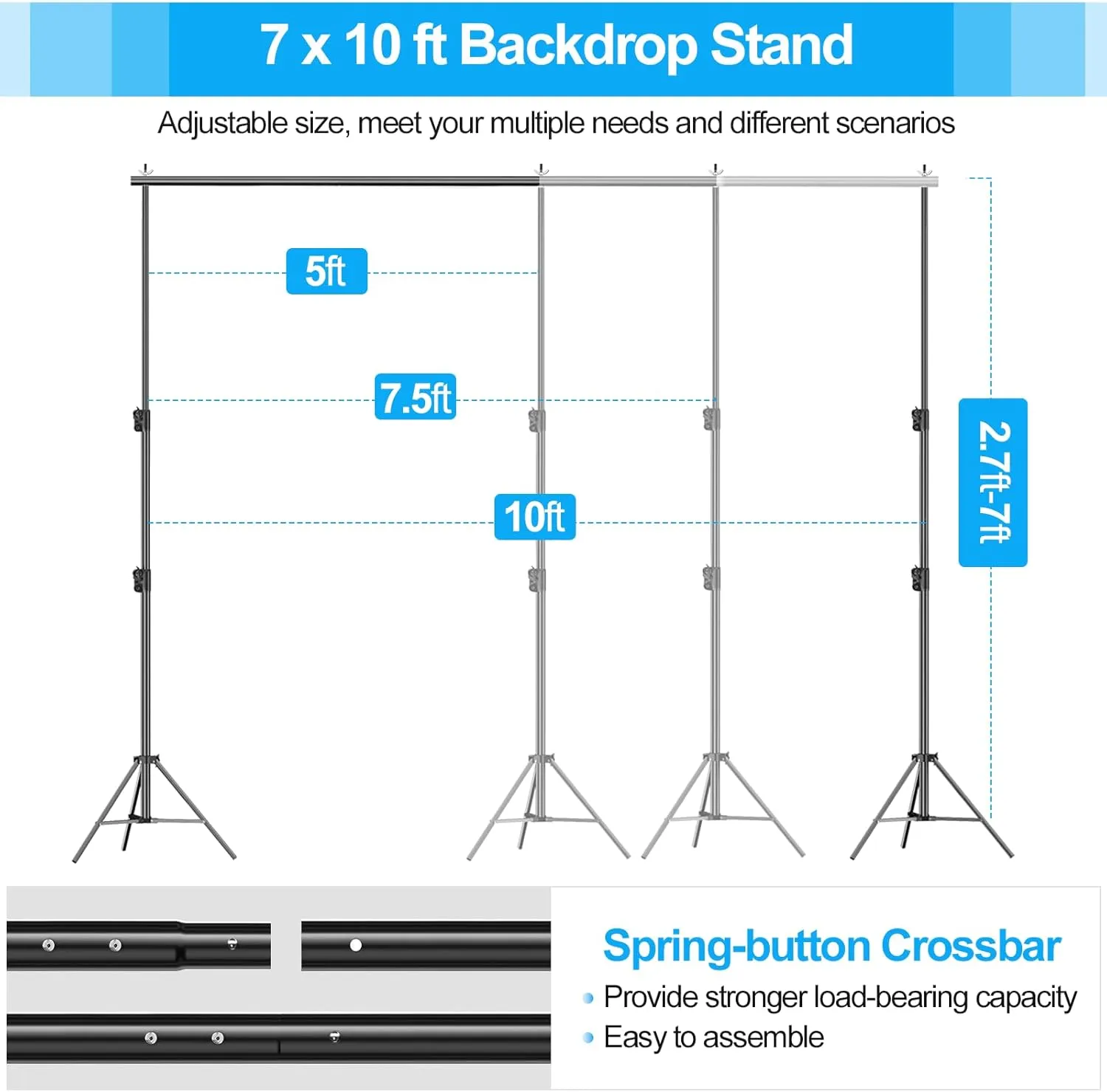 EMART Heavy Duty Backdrop Stand, 7 x 10ft Adjustable Background Support System Kit with Carry Bag for Photography