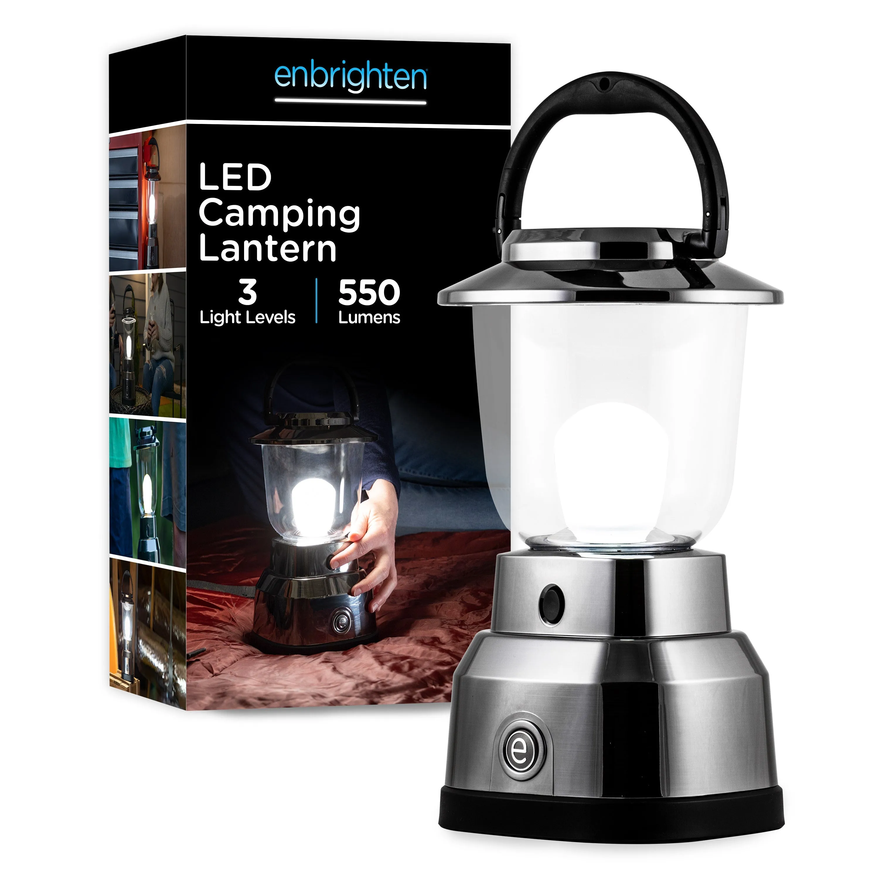 Enbrighten Weather Resistant Dimmable LED Lantern, Nickel Finish