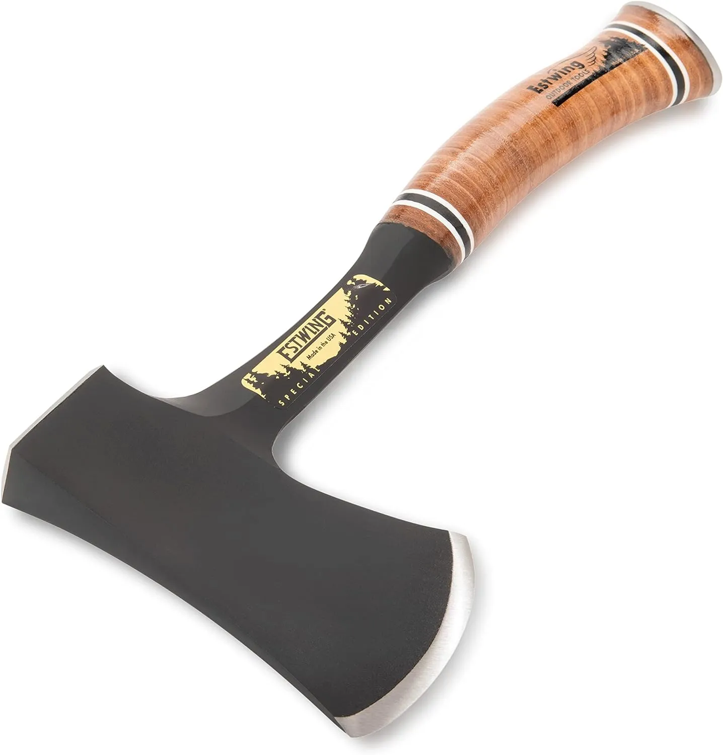 ESTWING Sportsman's Axe - 14" Special Edition Camping Hatchet with Forged Steel Construction & Genuine Leather Grip - E24ASEA