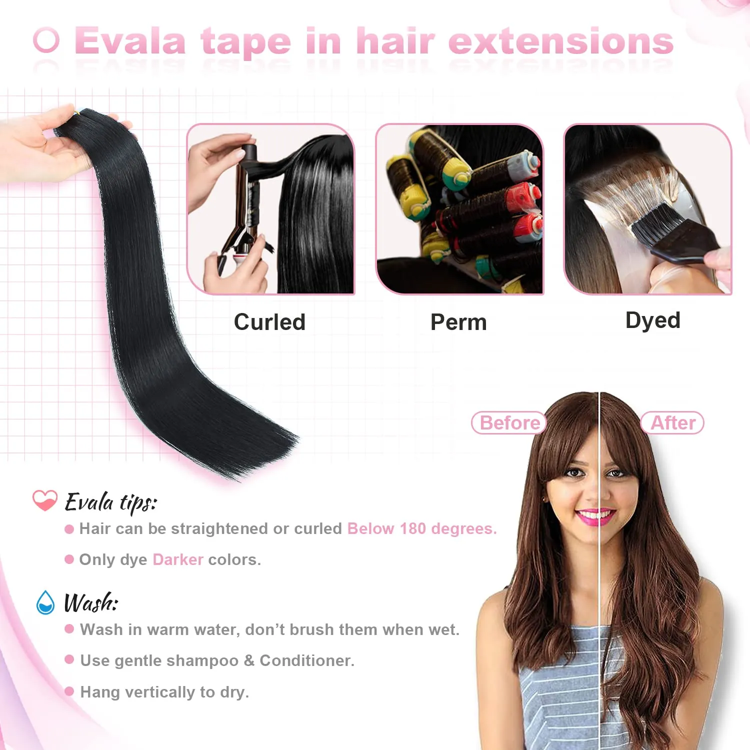 Evala Jet Black Remy Hair Extensions - 20pcs 40g Straight Tape in Human Natural Hair, 14 Inch