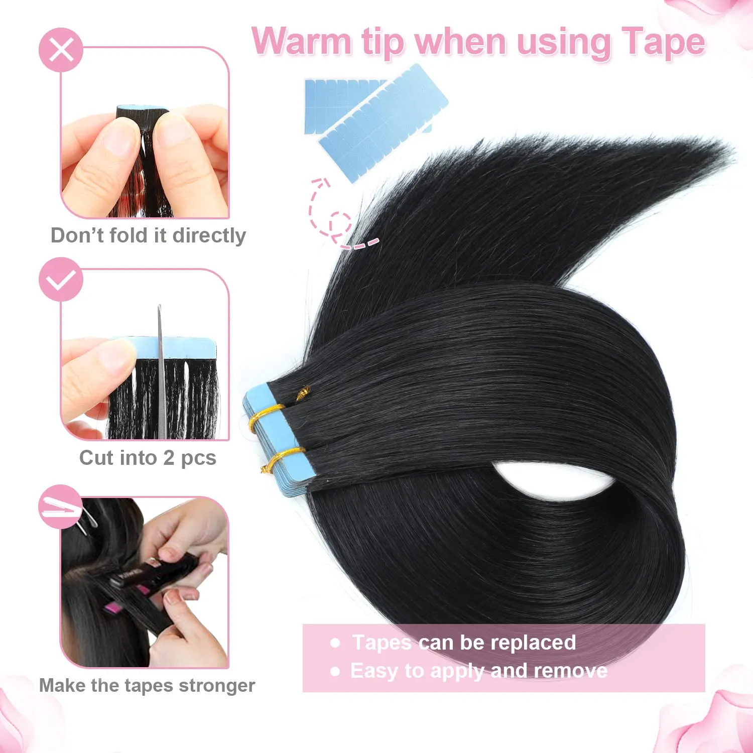 Evala Jet Black Remy Hair Extensions - 20pcs 40g Straight Tape in Human Natural Hair, 14 Inch