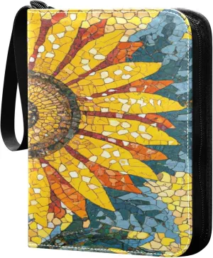 Exnundod Classic Floral Painting Trading Card Binder for Cards, Ancient Art Sunflower Card Album 4-Pockets for 400 Cards with Removable Sleeves PU Baseball Card Holder Football Sports Card Collection