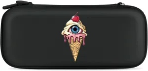 Eyeball Peeping Ice Cream Cone Hard Shell Travel Case with Rope 15 Game Card Pockets Compatible with Switch Protective