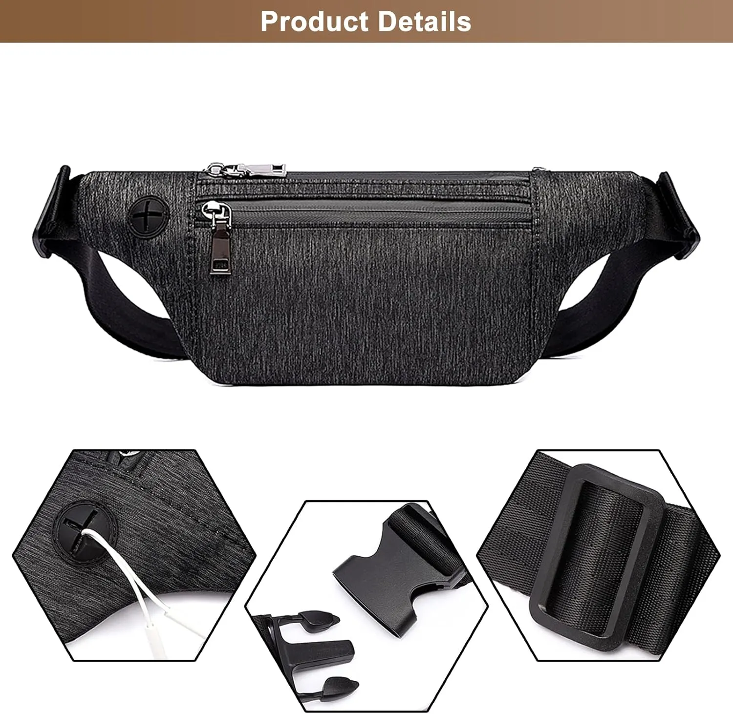 Fanny Pack for Men Women, Lightweight Hip Bum Bag Lightweight Casual Daypack Chest Sling Bags Polyester Shoulder Bag (Black)