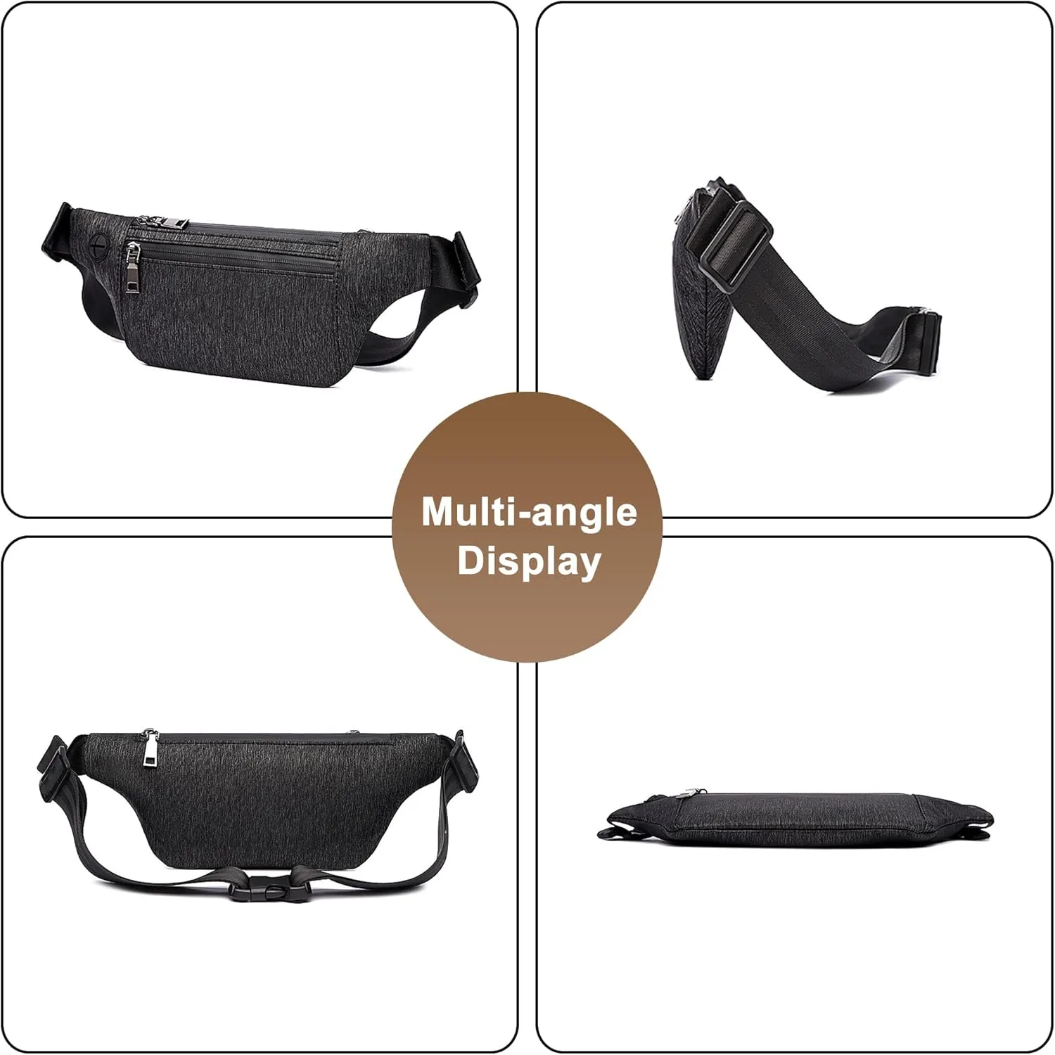 Fanny Pack for Men Women, Lightweight Hip Bum Bag Lightweight Casual Daypack Chest Sling Bags Polyester Shoulder Bag (Black)