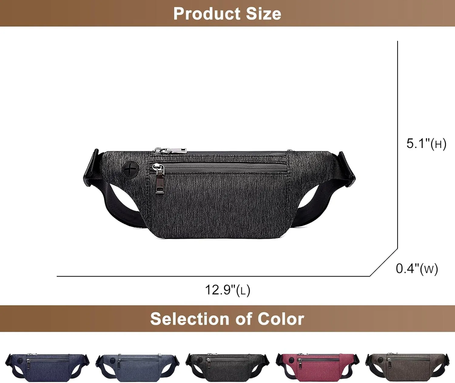 Fanny Pack for Men Women, Lightweight Hip Bum Bag Lightweight Casual Daypack Chest Sling Bags Polyester Shoulder Bag (Black)