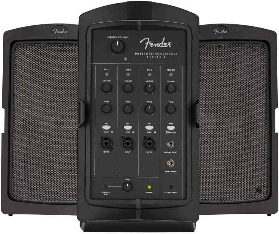 Fender Passport Conference Series 2 Portable 175W Powered PA System with Vocal Microphone, 2X Speaker Stand & 2X XLR Cable Bundle
