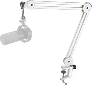 FIFINE Microphone Boom Arm Stand, Metal Heavy Duty Mic Stand, Scissor Suspension Adjustable Boom Arm for Podcast Recording Streaming Gaming, with Desk Clamp, 5/8" Screw, Cable Ties-BM63 White