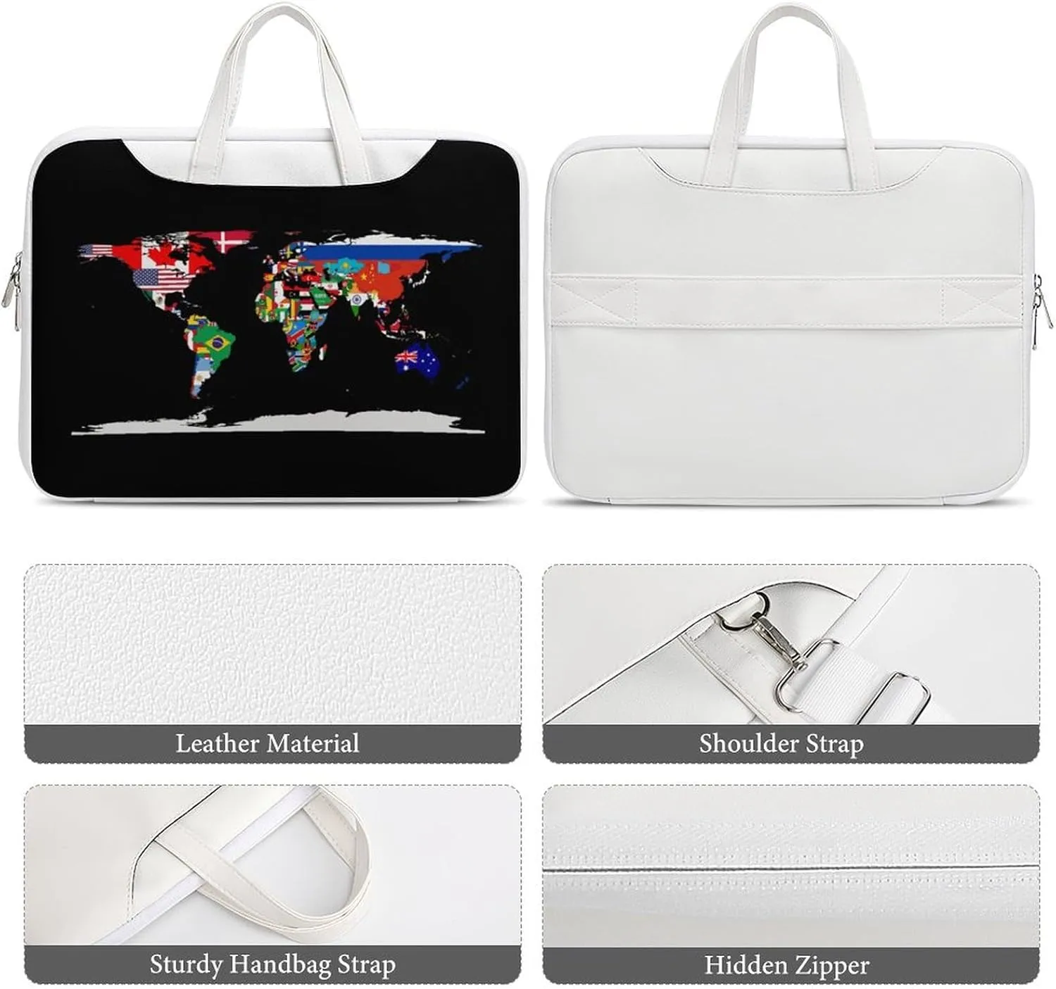 Flag Map of The World Printed Laptop Sleeve Case Lightweight Computer Carrying Bag for Men Women Work Travel